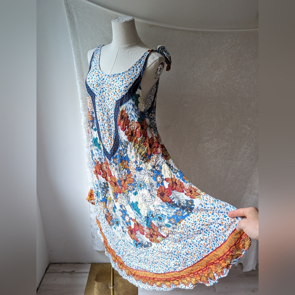 Seven Islands Rayon Floral Dress Tie Straps Maxi Midi Like New